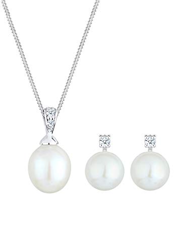 Elli DIAMONDS Schmuckset Damen Ohrstecker Süßwasserzuchtperle mit Diamant (0.10 ct.) in 925 Sterling Silber von DIAMORE
