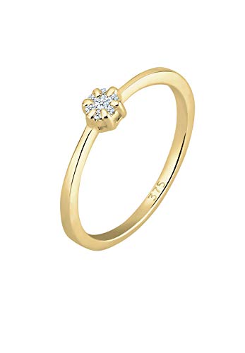 Elli DIAMONDS Ring Damen Verlobung Blume mit Diamant (0.045 ct.) in 375 Gelbgold von DIAMORE