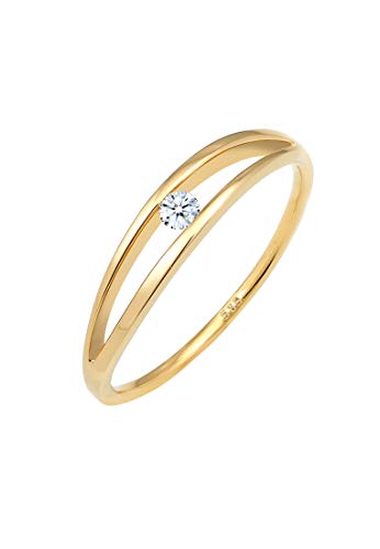 Elli DIAMONDS Ring Damen Verlobung Schlicht mit Diamant (0.06 ct.) in 585 Gelbgold von DIAMORE