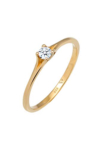 Elli DIAMONDS Ring Women Engagement Vintage with Diamond (0.06 ct.) in 585 Yellow Gold von DIAMORE