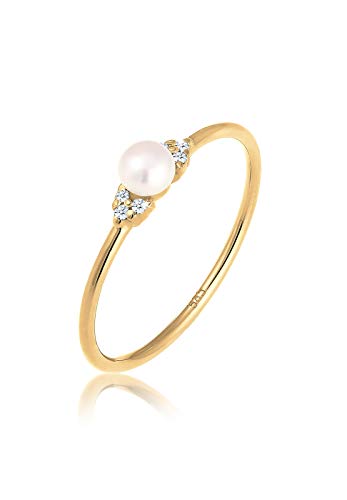 DIAMORE Ring Damen Verlobung Perle mit Diamant (0.06 ct.) in 585 Gelbgold von DIAMORE