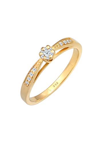 Elli DIAMONDS Ring Damen Blume Motiv Edel mit Diamant (0.16 ct.) Blume in 585 Gelbgold von DIAMORE