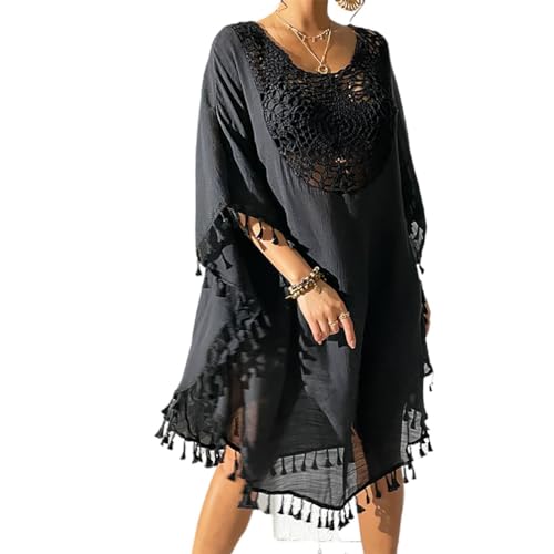 DianShao Damen Strandkleid Strandponcho Chiffon, Sommer Bikini Cover-Ups mit Quasten, Boho Strandtunika, Transparent Strandurlaub Beachwear von DianShao