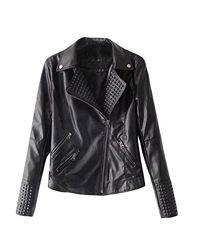 DianShao Kunstlederjacke Damen Pu Lederjacke Leather Jacket Übergangsjacke Bikerjacke Kurz Jacke Mantel Outwear Schwarz M von DianShao