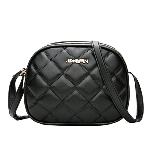 Damen Einfarbig Kleine Umhängetasche Handtaschen Gitter Crossbody Schultertasche Schwarz von DianShaoA