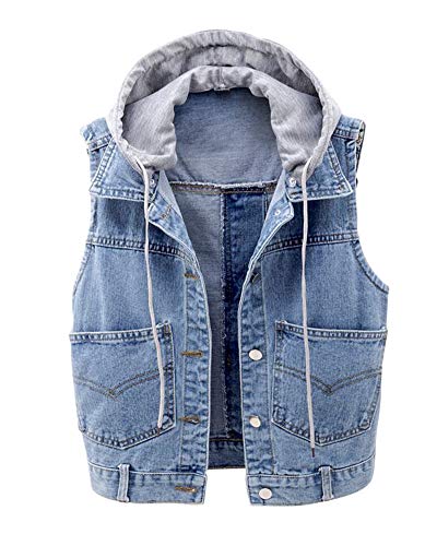 DianShaoA Damen Weste Jacke Ärmellos Denim Gilet Einfache Beiläufige Jeansweste Mit Kapuze Grau 3XL von DianShaoA