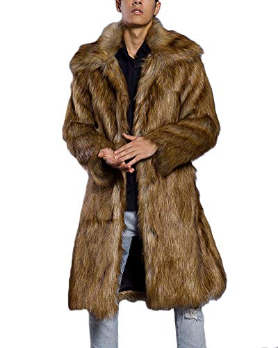 DianShaoA Pelzmantel Lang Felljacke Herren Wind Coat Warm Mantel Kunstpelz Faux Fur Lange Jacke Braun L von DianShaoA