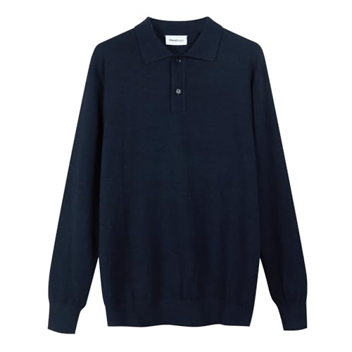 Diana Studio Herren Basic Merinowolle Polo Sweater, Blau, XXL von Diana Studio