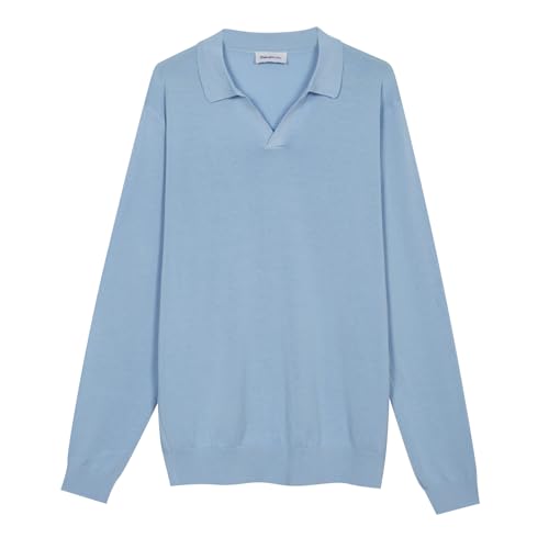 Diana Studio Men's Maniche Lunghe in Cotone Fresco Senza Bottoni Polo Sweater, Hellblau, M von Diana Studio