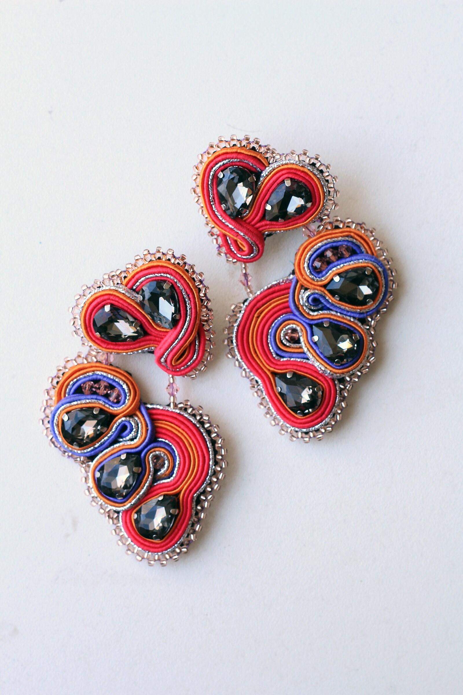 Lange Rosa Ohrringe/Soutache Ohrring Brautjungfer Hochzeitsschmuck Schmuck Orange Grau Crystal Post Leicht Lange Rosa Ohrringe/Soutache Ohrring Brautjungfer Hochzeitsschmuck Schmuck Orange Grau Crystal Post Leicht von DianaDeluxe