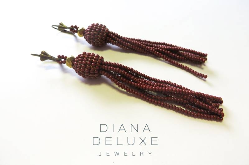 Purpurrote Quaste Ohrringe/Lange Rote Rocailles Perlen Schmuck Geschenke Für Frauen Party Zubehör von DianaDeluxe