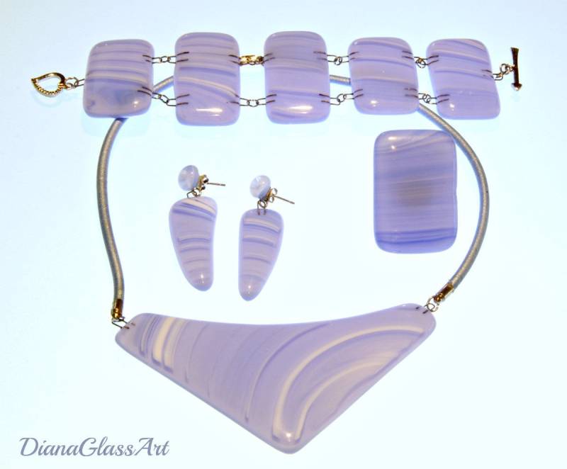 Blaues Schmuck-Set Und Weißes Glas Fusing-Glas-Set Handgemachtes Einzigartiges Designschmuck Für Frau Valentinstag Geschenk Freundin Brautgeschenk von DianaGlassArt