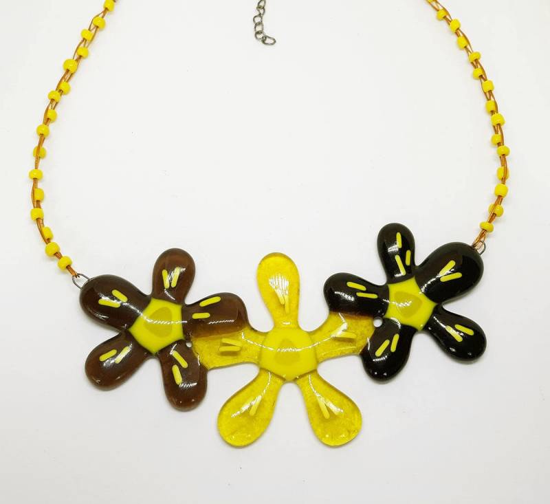Gelbe Und Braune Glas Halskette Аherbst Blumen Handmade Einzigartiges Design Geschenk Für Ostern Mädchen Geburtstagsgeschenk Mütter von DianaGlassArt