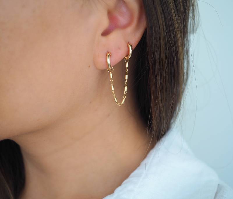 14K Gold Filled Boho Doppel Kette Mini Creolen von DianaHoDesigns