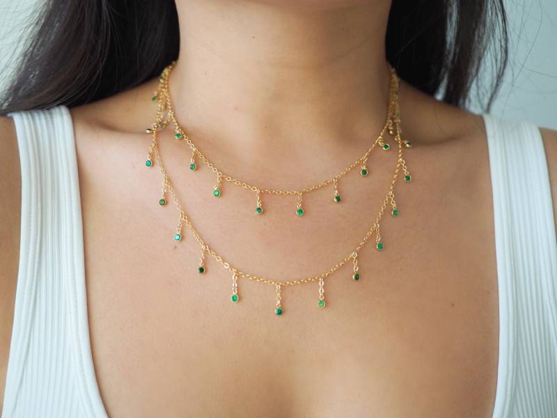 14K Gold Filled Dripping Emerald Cz Shaker Multiway Halskette, Bauchkette, Armband | Version 2.0 von DianaHoDesigns