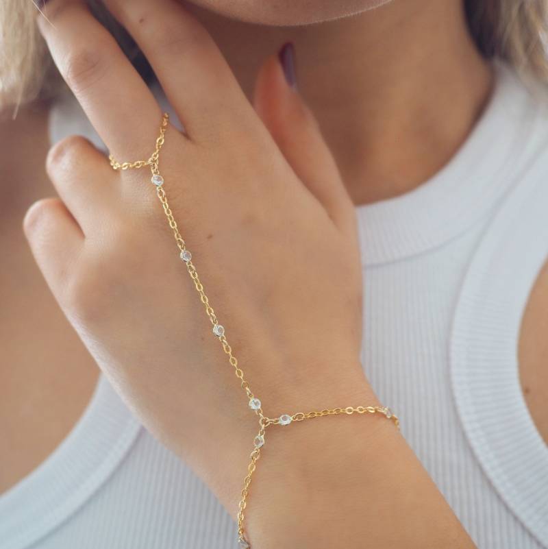 14K Gold Gefüllt Mit Solid Weißer Topas Zierliches Handstück | Version 2.0 von DianaHoDesigns