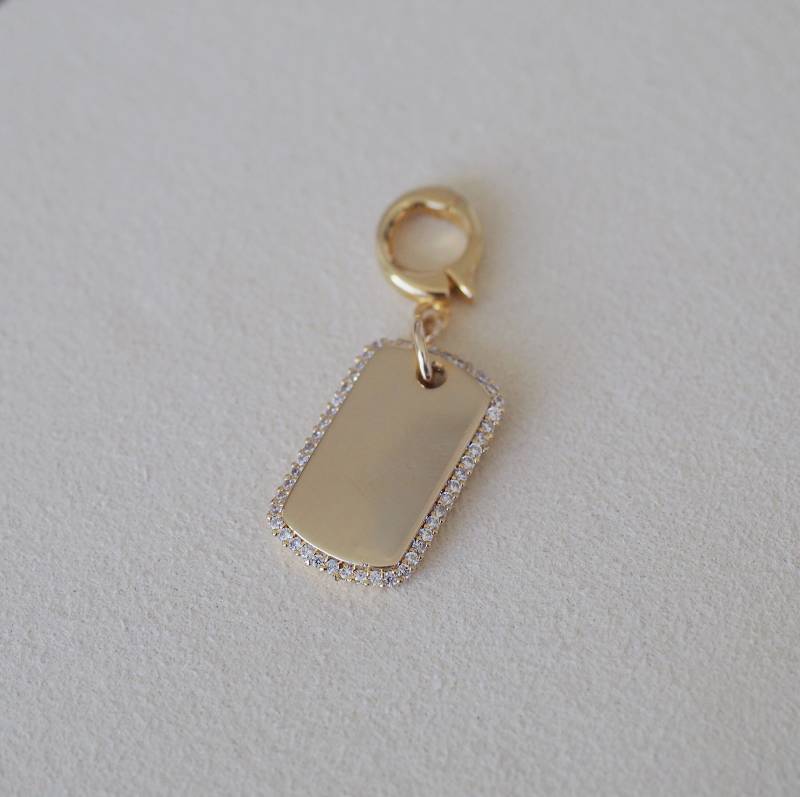 14K Gold Vermeil Cz Id Tag Charm Anhänger von DianaHoDesigns