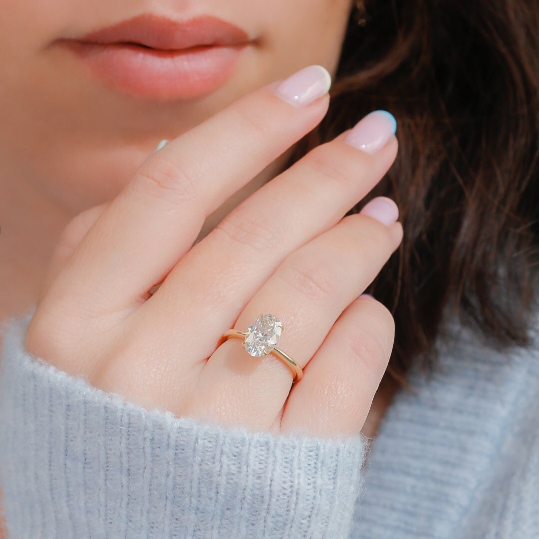 2 Karat Ovaler Diamant Verlobungsring, Solitär Ring, 14K Oval Engagement Zierlicher Verlobungsring von DianaRafaelJewelry