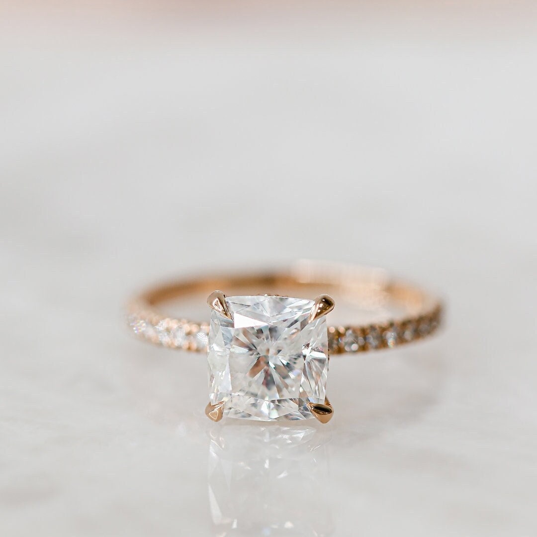 2 Karat Verlobungsring, Kissenschliff Diamantring, Hidden Halo, Rose Gold Diamant Ring, Hochzeitsschmuck von DianaRafaelJewelry