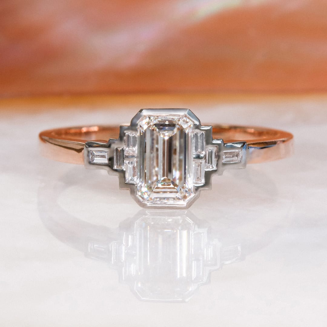 Baguette Smaragd Diamant Ring, Zweifarbige Verlobung Ehering, Zierlicher Ring Baguette Smaragd Diamant Ring, Zweifarbige Verlobung Ehering, Zierlicher Ring von DianaRafaelJewelry