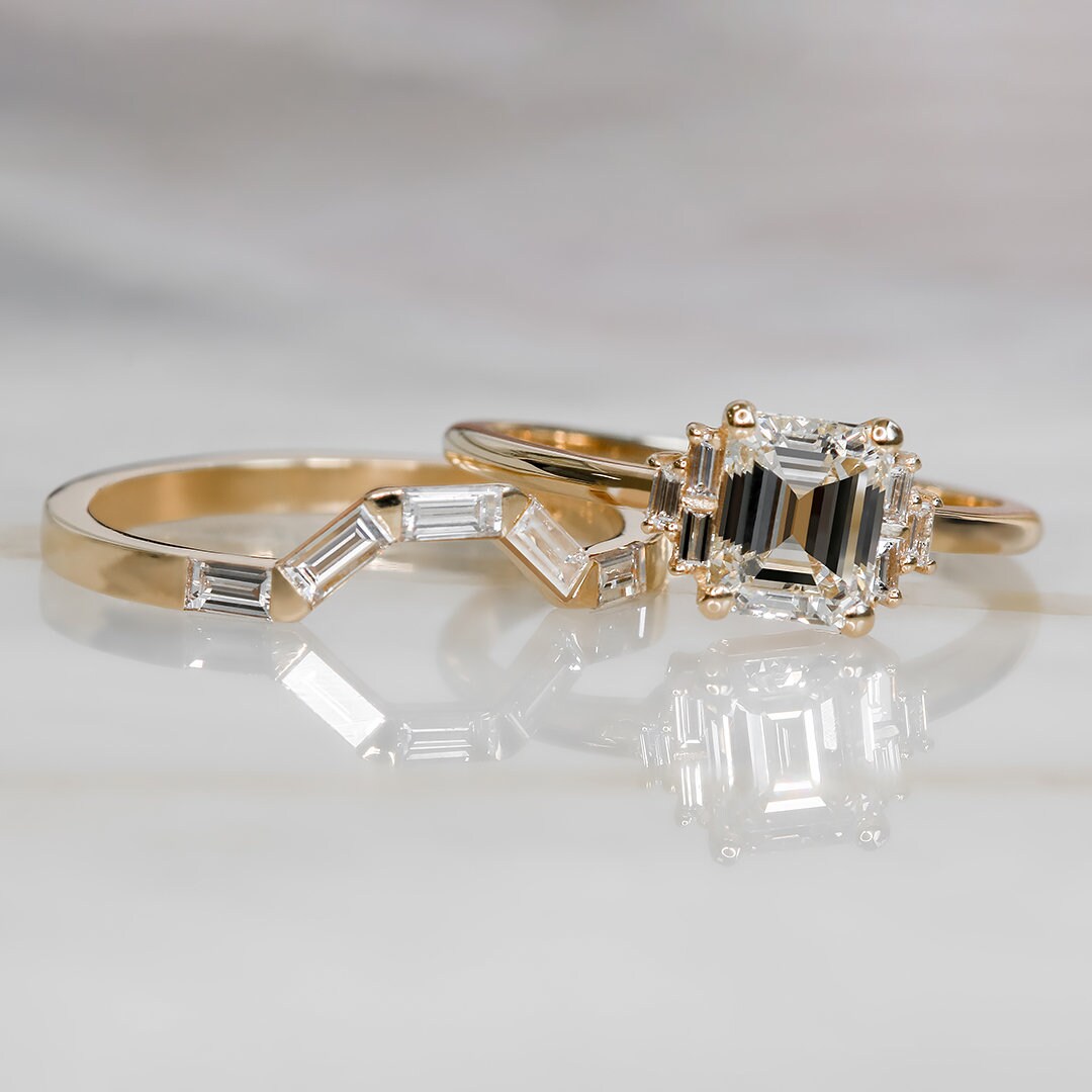 Baguette Diamant Ring, Ring Für Frauen, Benutzerdefinierte Passenden Band, Art Deco Band Baguette Diamant Ring, Ring Für Frauen, Benutzerdefinierte Passenden Band, Art Deco Band von DianaRafaelJewelry