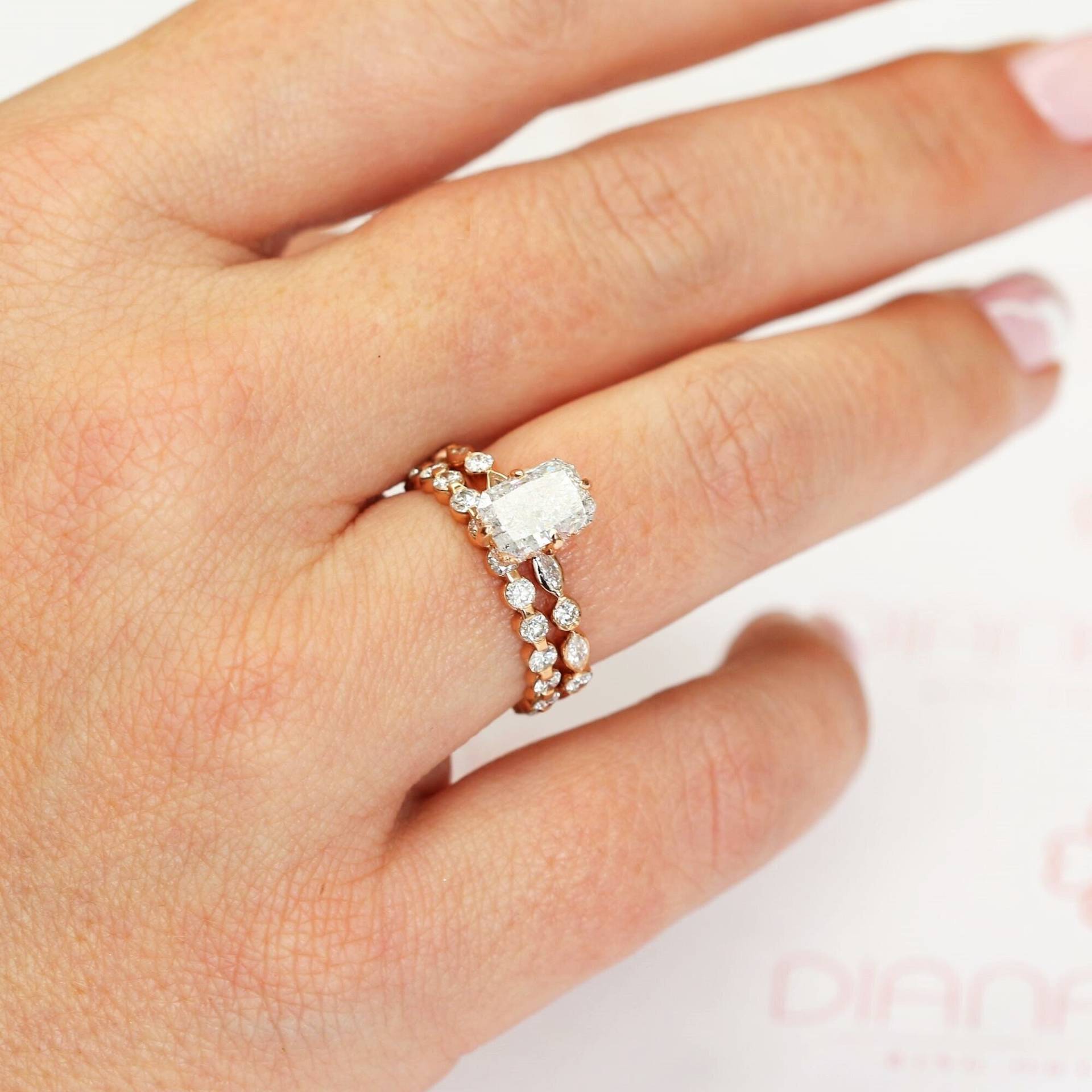 Strahlend Geschnitten Verlobungsring, Strahlender Diamant Ring, Wedding Braut Set, Set Ring Rose Gold Strahlend Geschnitten Verlobungsring, Strahlender Diamant Ring, Wedding Braut Set, Set Ring Rose Gold von DianaRafaelJewelry
