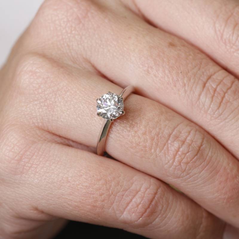 Rund Geschliffener Diamant Verlobungsring, 14K Weißgold Ring, Rundschliff Solitär Jahrestag Geschenk von DianaRafaelJewelry