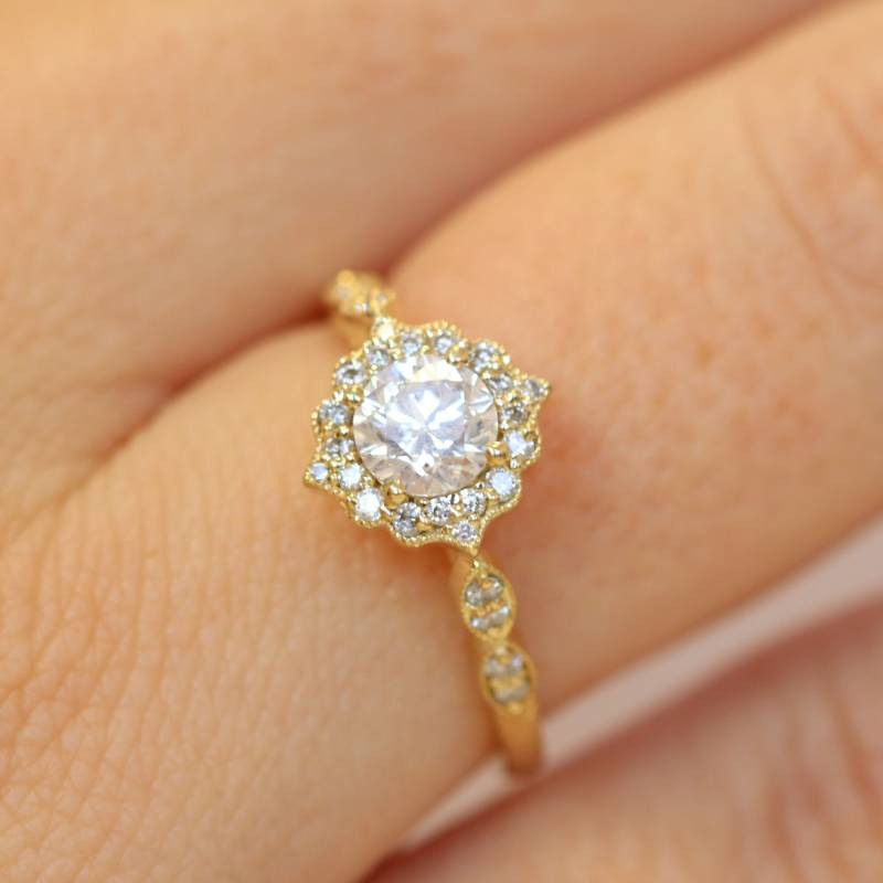 Verlobungsring, Vintage Ring, Diamant Gelbgold Ring von DianaRafaelJewelry