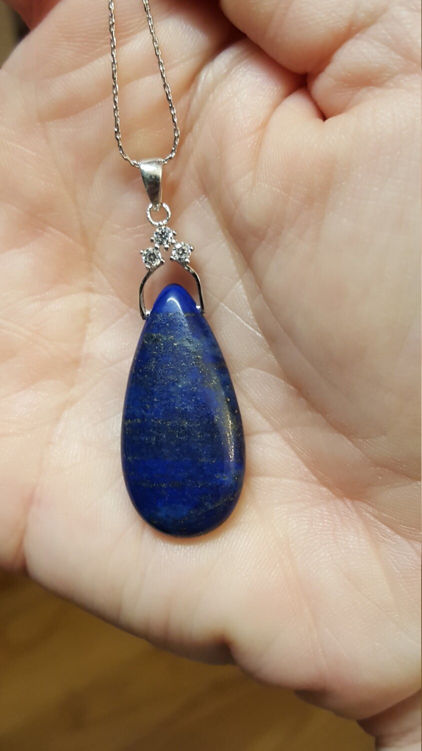 925Er Silber Lapis Lazuli Und Cz Anhänger Kette von DianaReevesJewelry