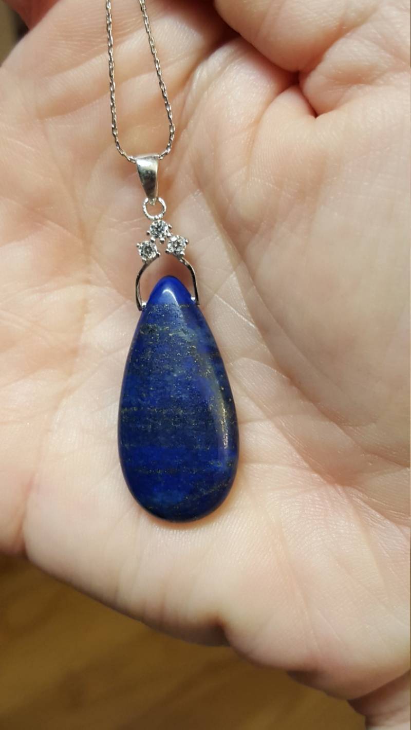 925Er Silber Lapis Lazuli Und Cz Anhänger Kette von DianaReevesJewelry