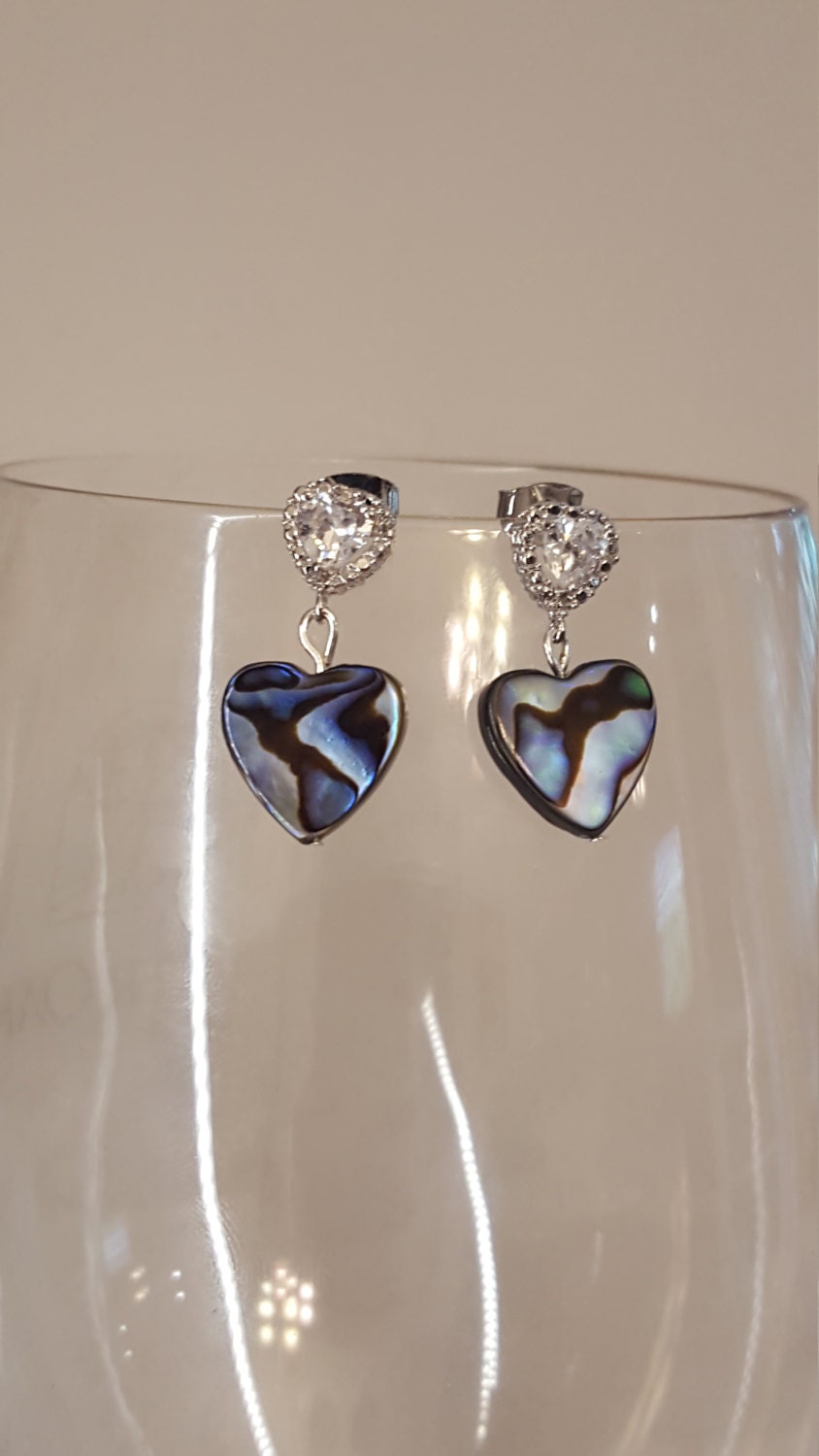 Abalone Mit Cz Silber Ohrhänger Ohrringe Herzen von DianaReevesJewelry