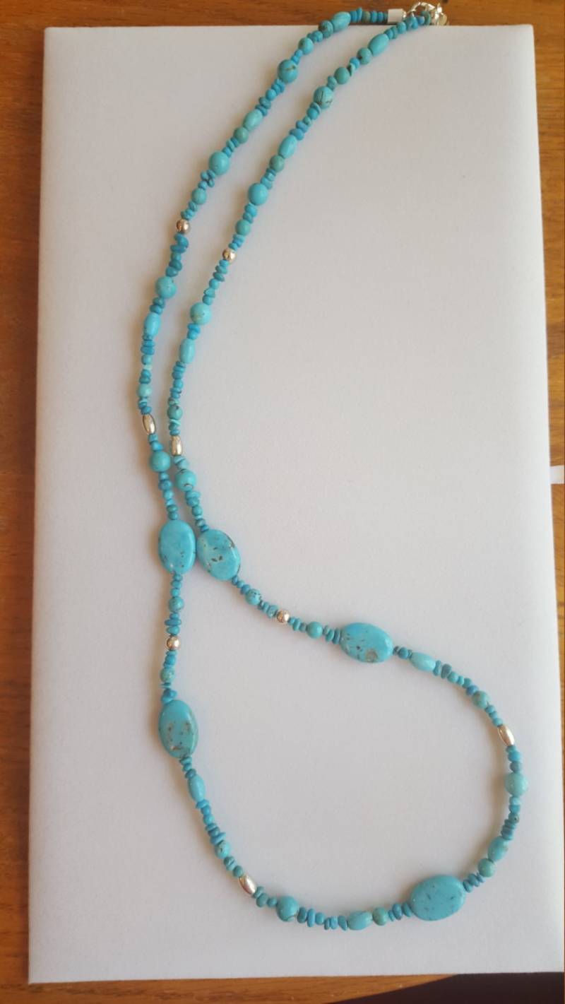 Blau-Türkis Und Silber 925 Perlenkette. 35 Zoll Lang von DianaReevesJewelry