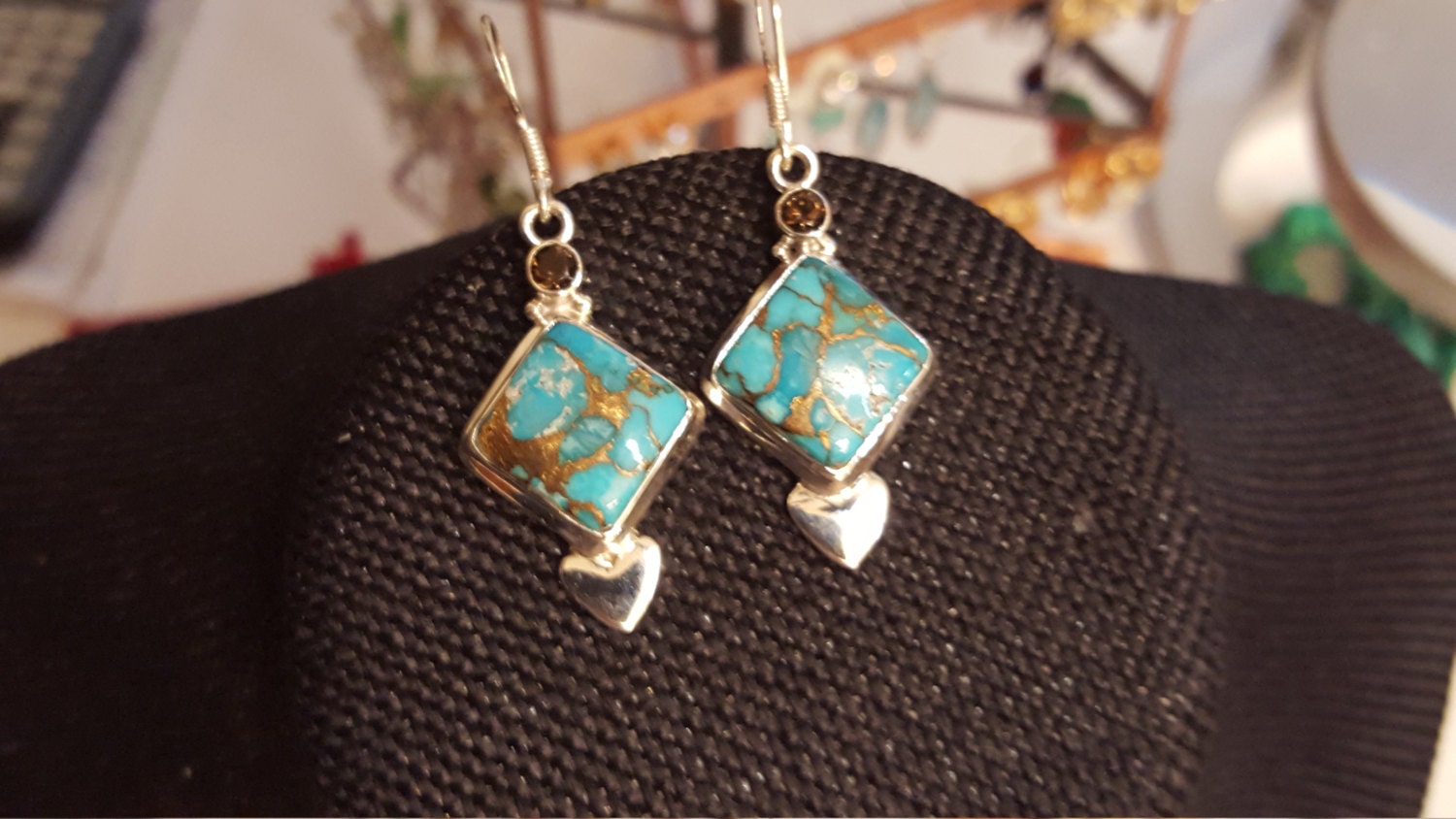 Blauer Türkis in Kupfer Sterlingsilber Ohrringe Mit Akzentstein Brauner Topas von DianaReevesJewelry