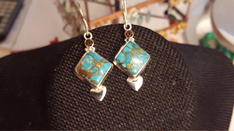 Blauer Türkis in Kupfer Sterlingsilber Ohrringe Mit Akzentstein Brauner Topas von DianaReevesJewelry
