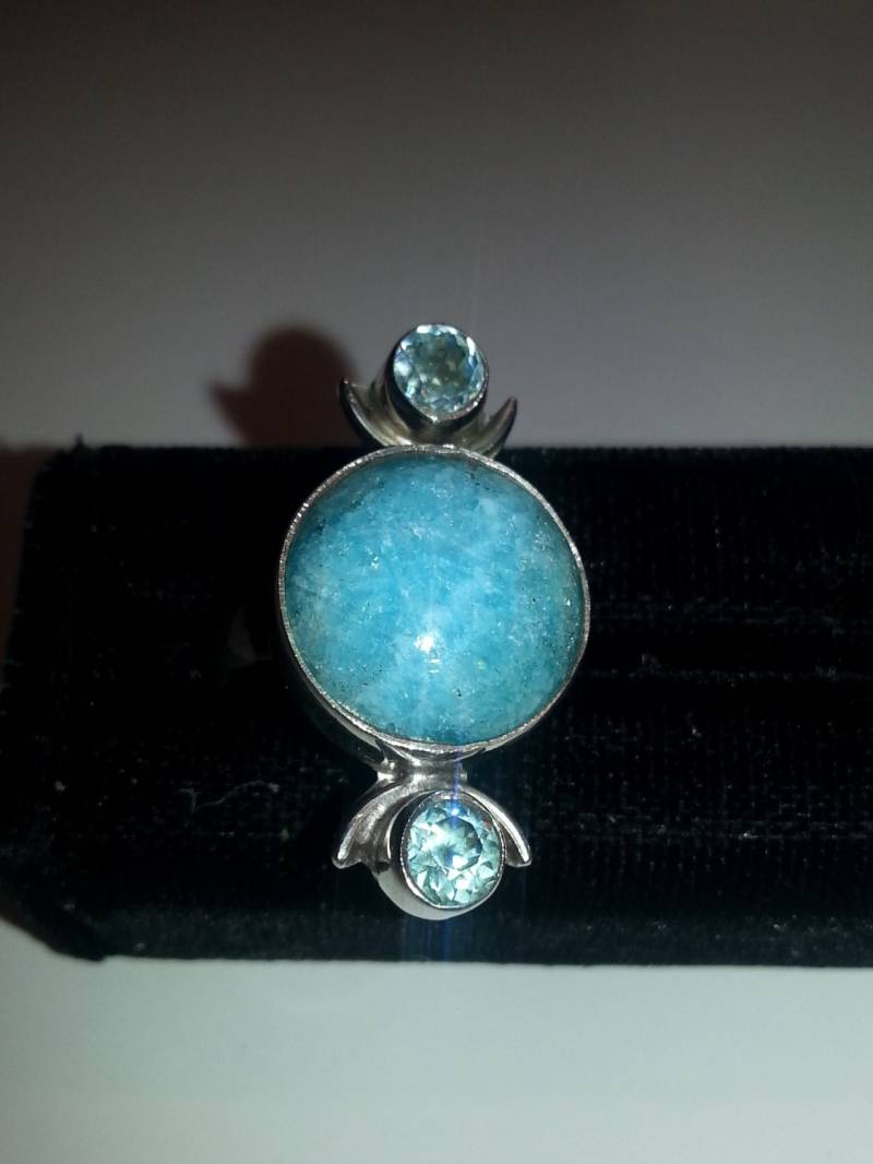 Blauer Rhodochrosit & Blautopas Sterling Silber Ring, Größe 7 von DianaReevesJewelry