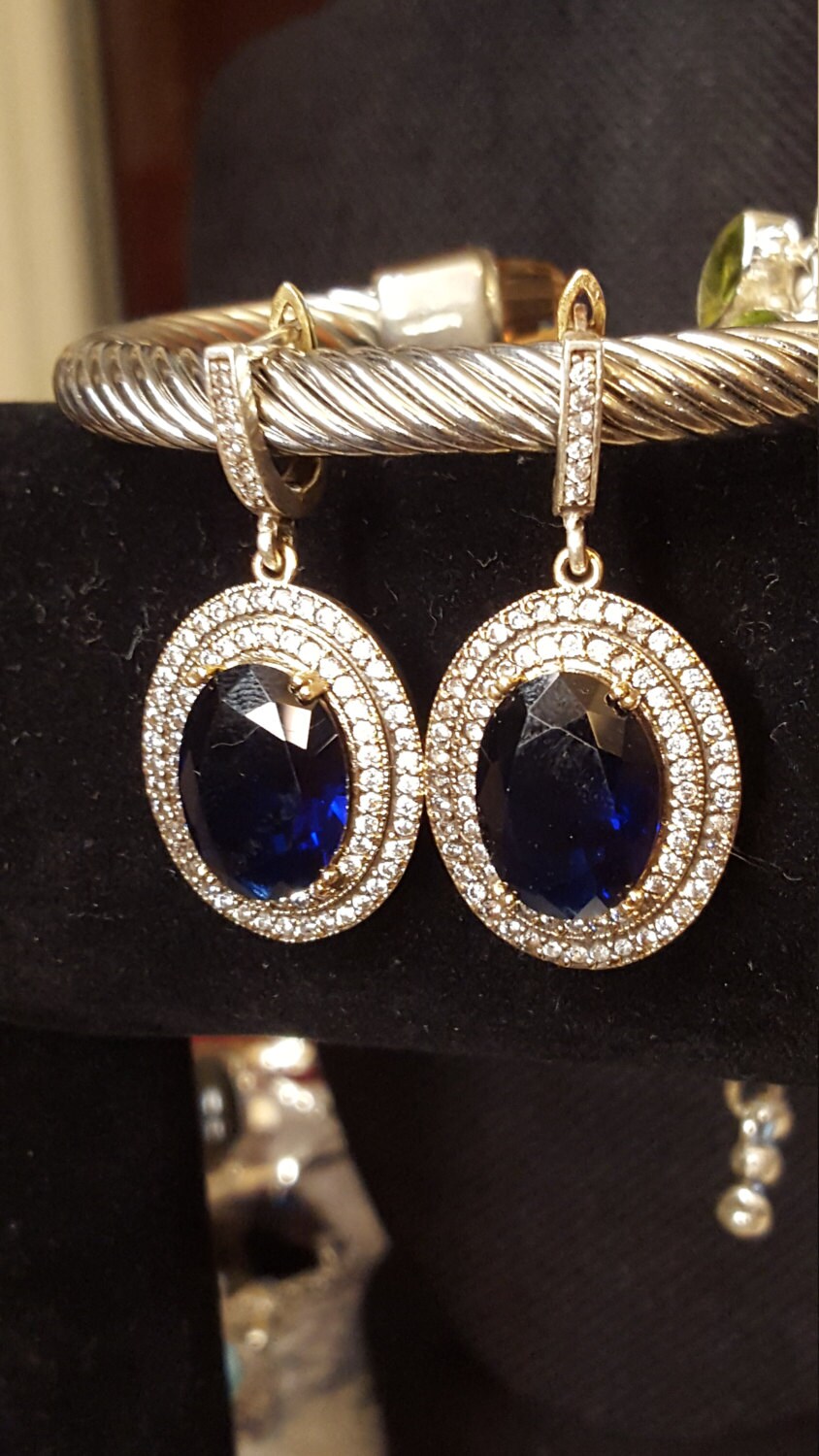 Blauer Saphir Weißer Topas-sterling-Silber Und Gold Vermeil Ohrringe von DianaReevesJewelry