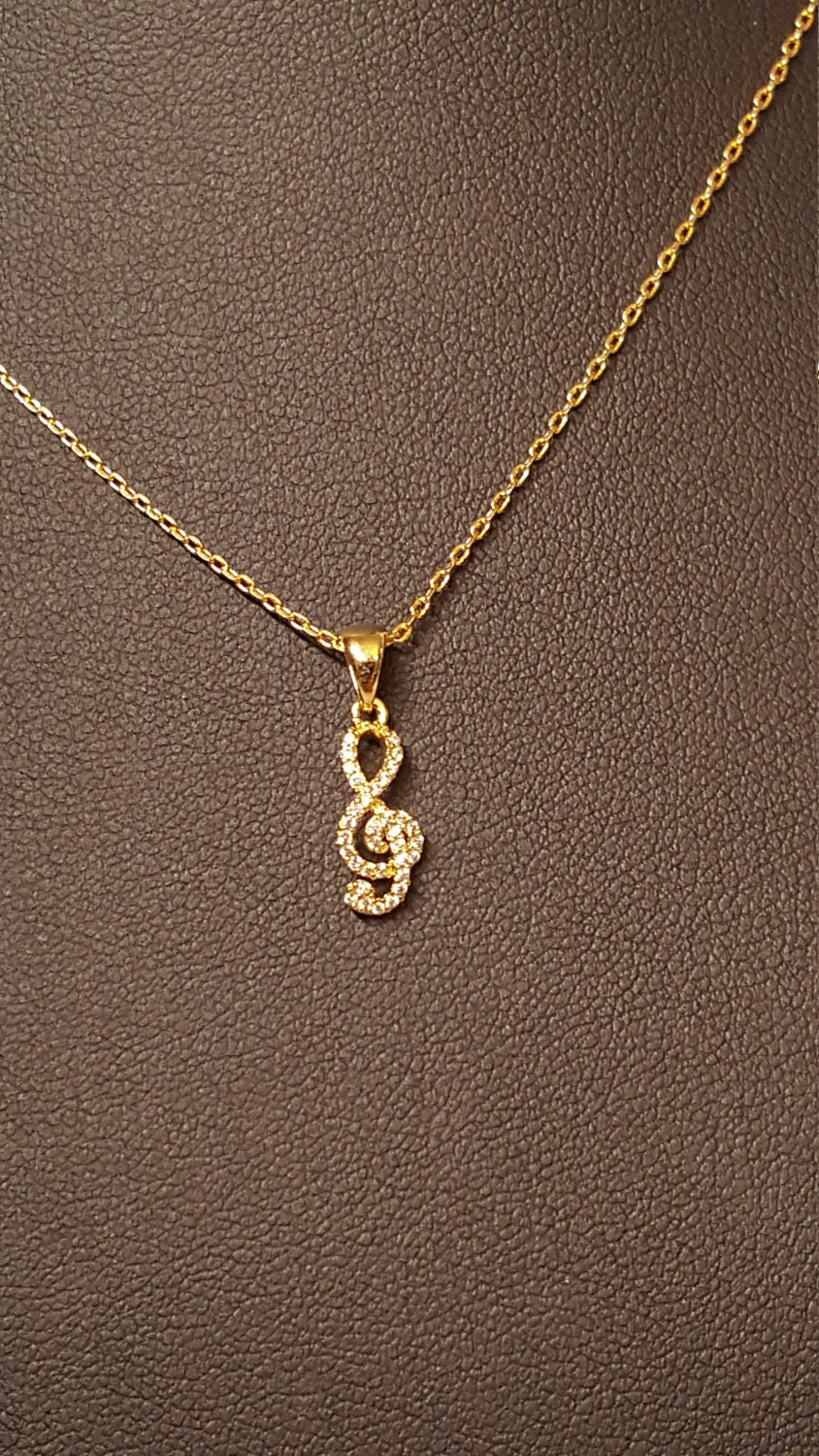 Cz Pflastern Musik Violinschlüssel Vergoldet Anhänger Und 15-Zoll-Kette von DianaReevesJewelry