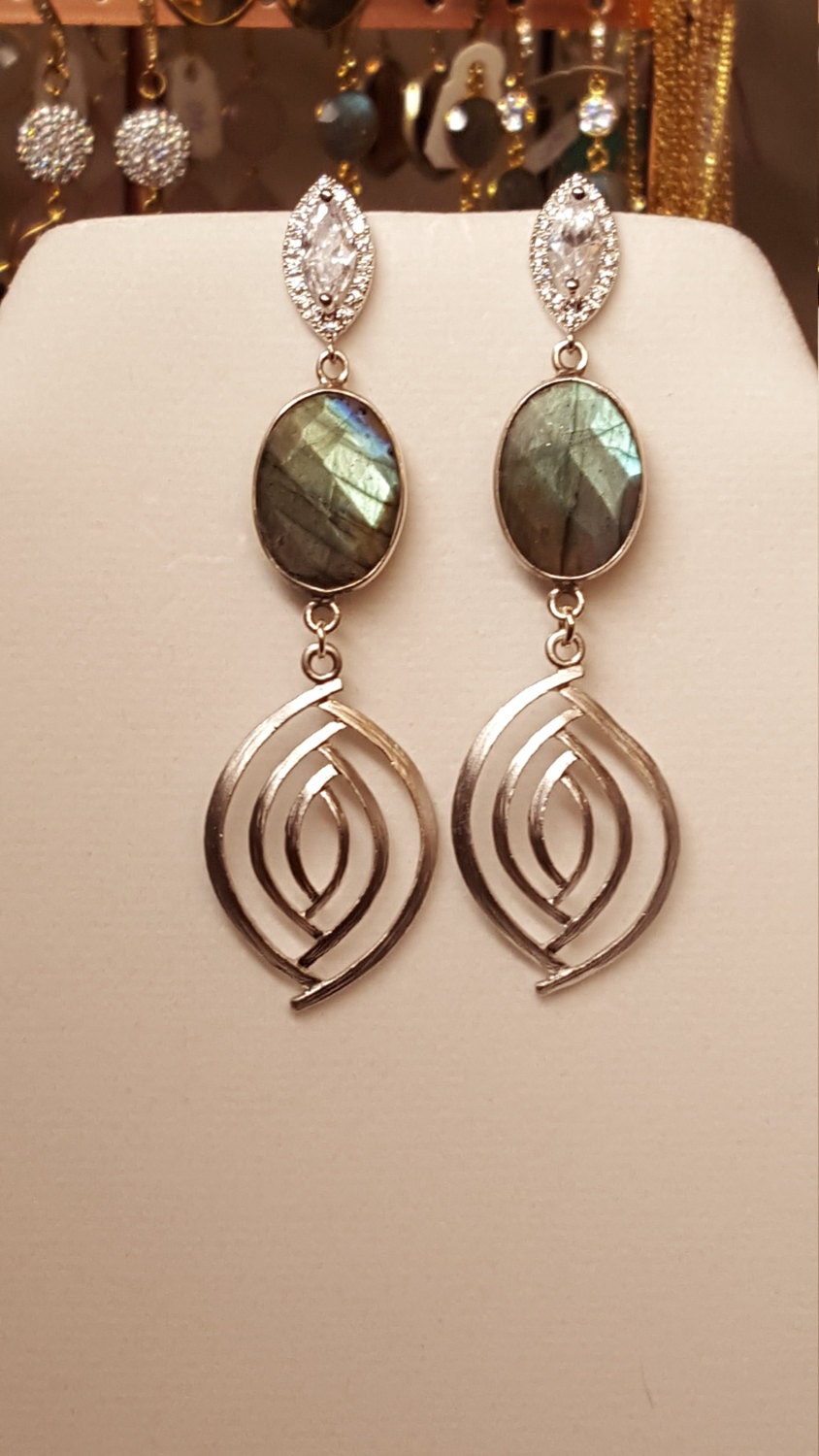 Labradorit Silber Cz Ohrstecker von DianaReevesJewelry