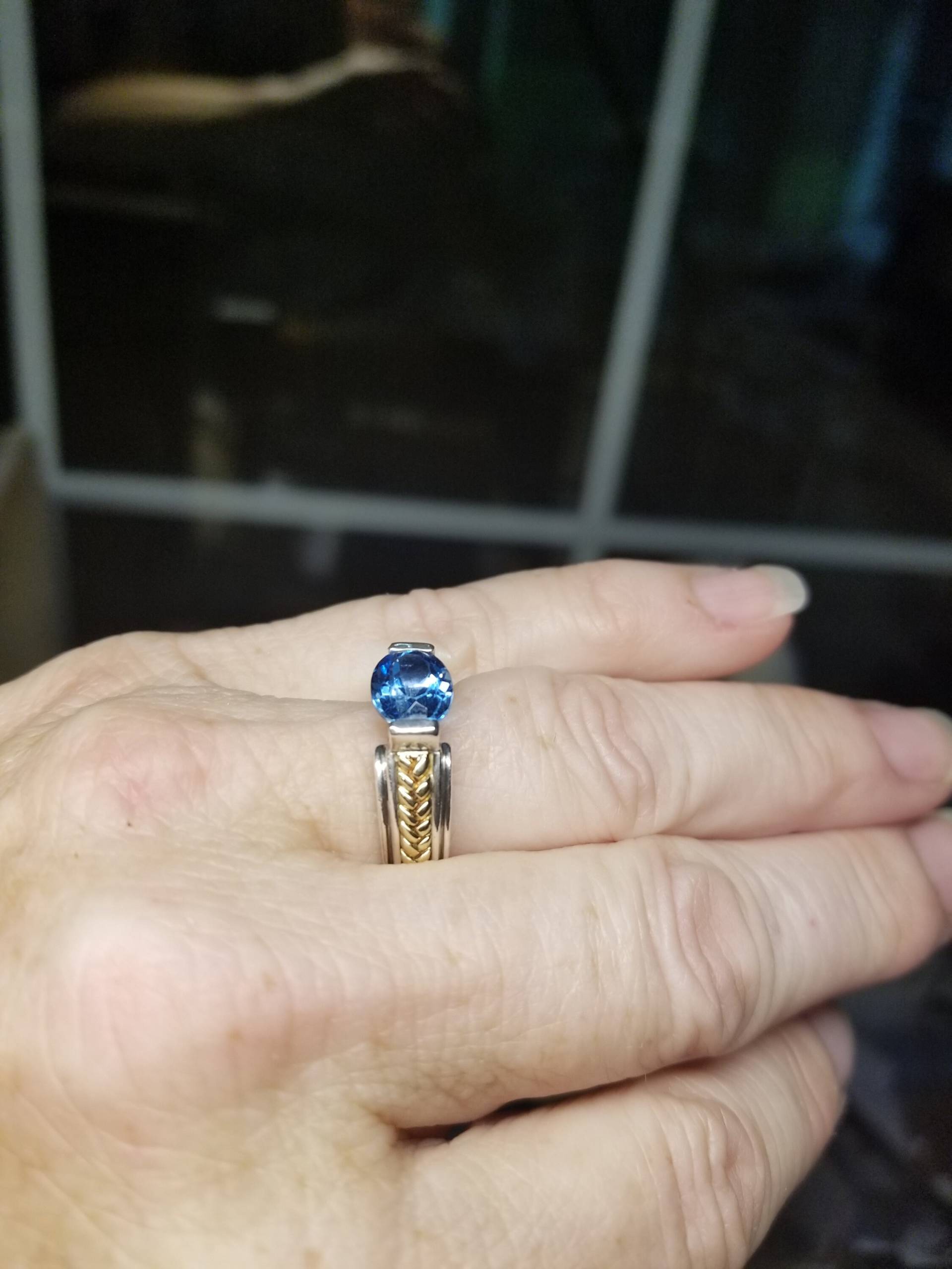 Lorenzer Vintage-Ring Aus Sterlingsilber Und 750Er Gold Mit Blautopas, Größe 6, 25 von DianaReevesJewelry