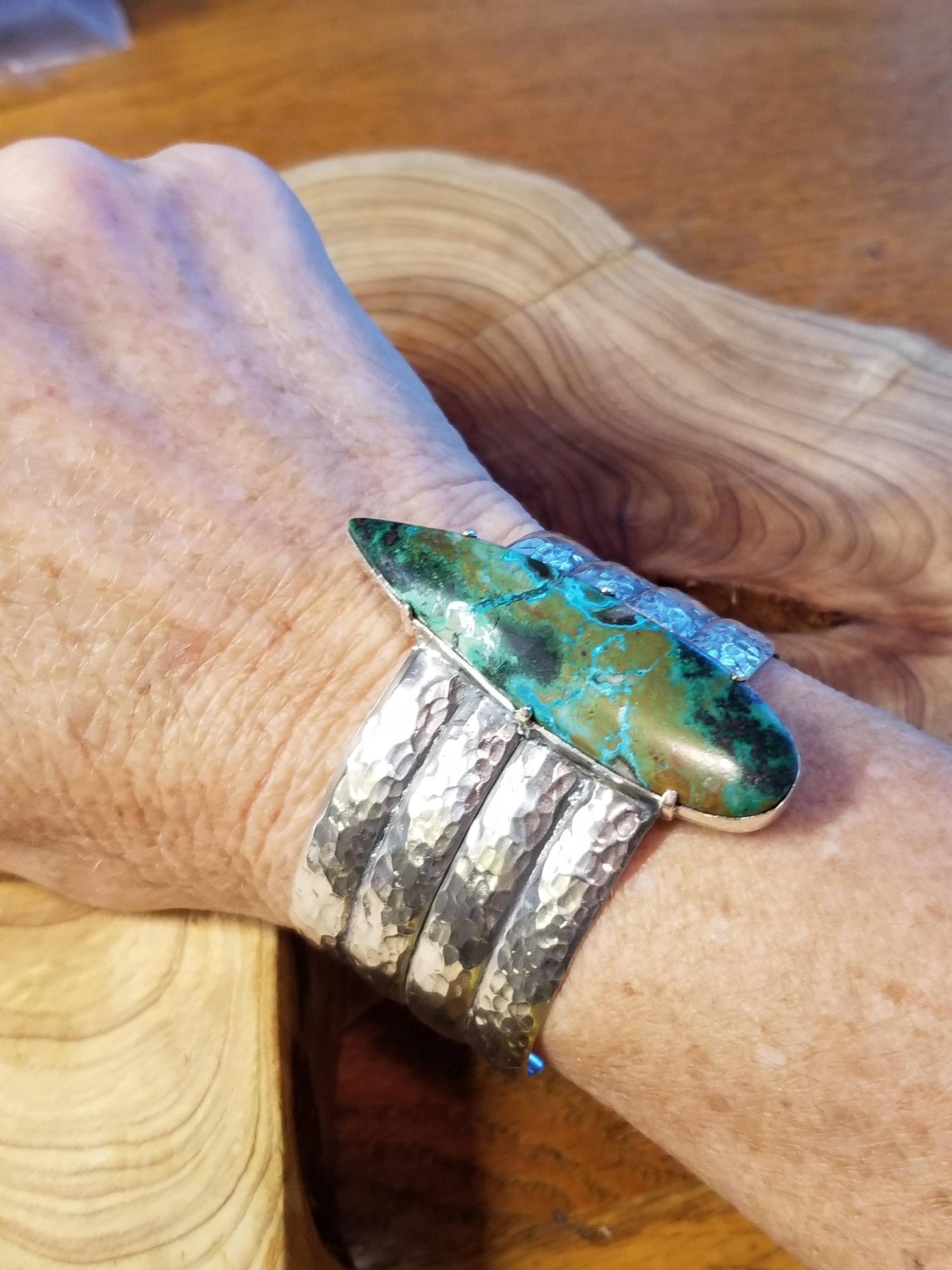 sterling Silber Chrysacholla Armspange von DianaReevesJewelry