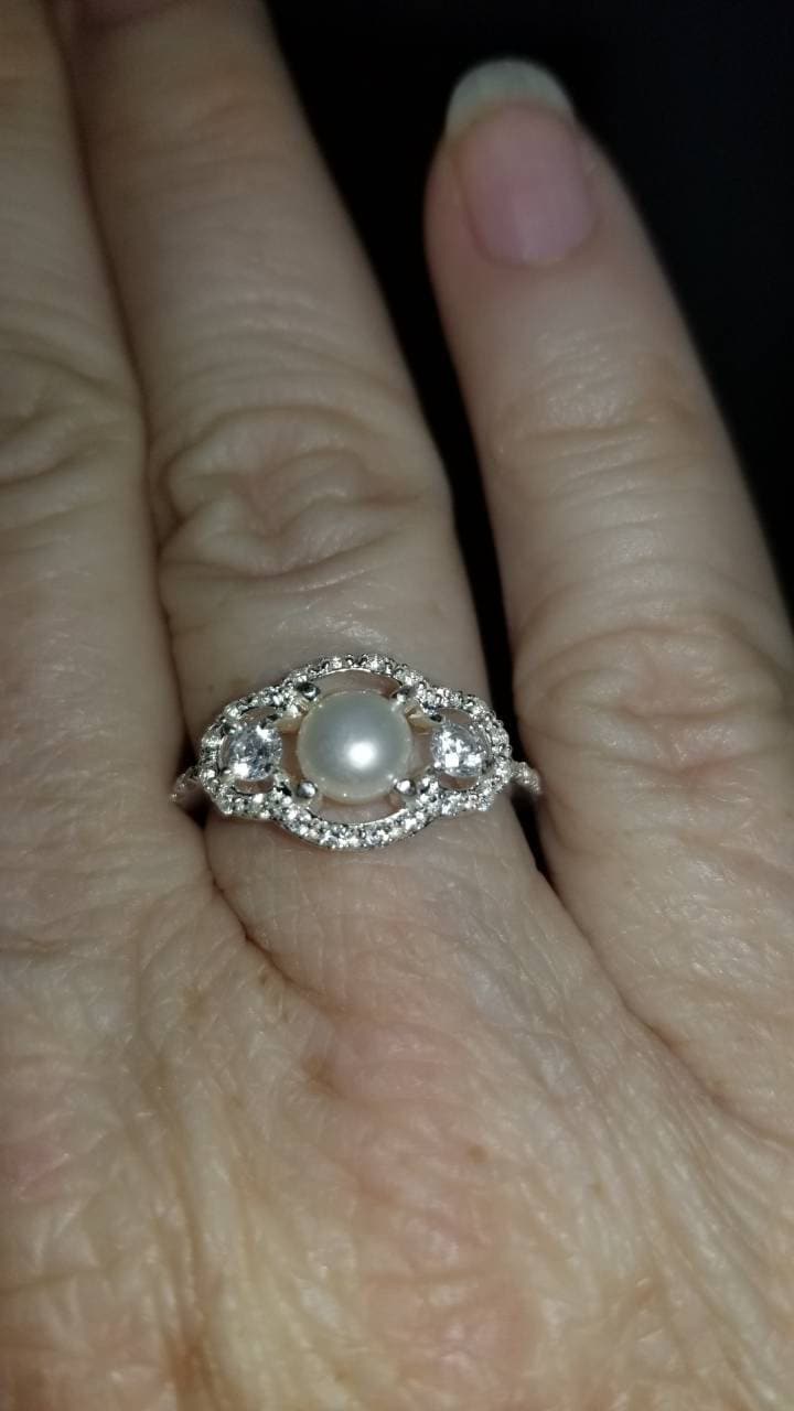 sterling Silber Perle Verlobungsring. Größe 7 von DianaReevesJewelry