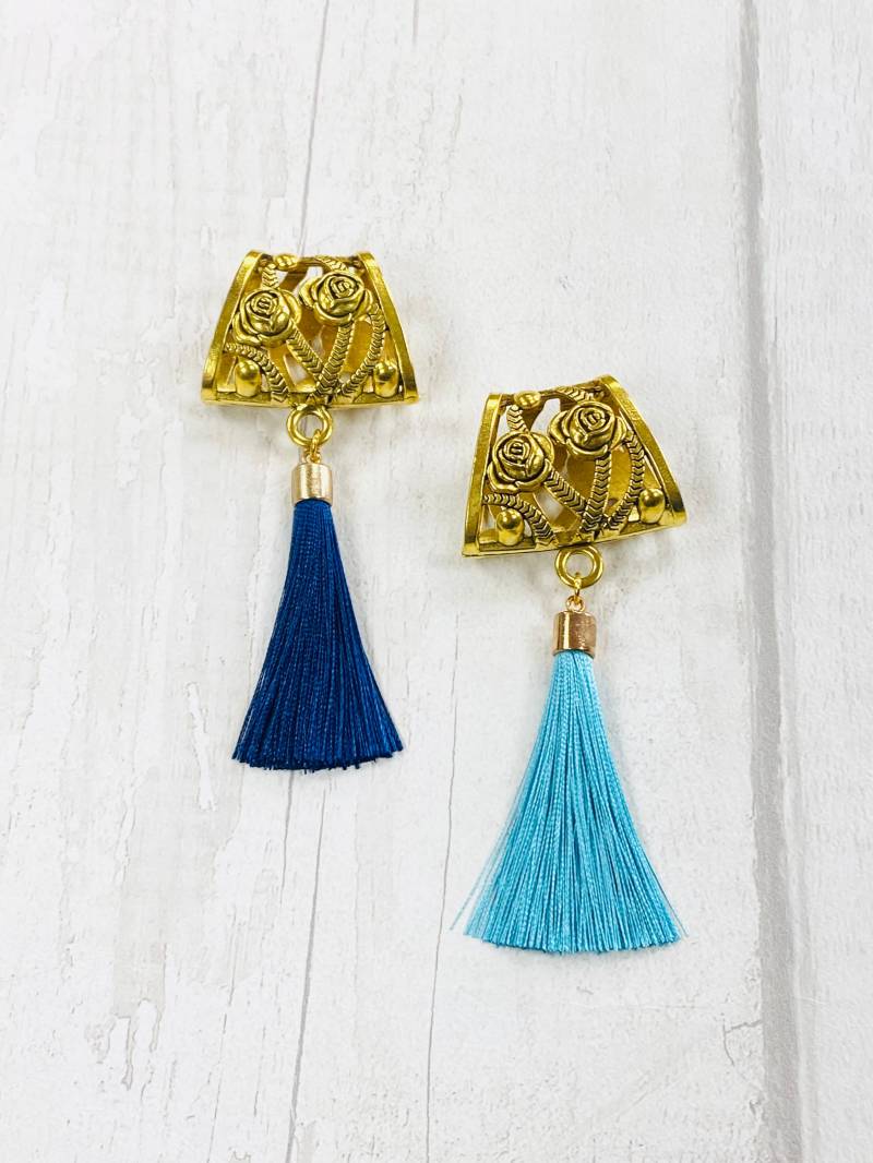 Blaue Quaste Gold Schal Anhänger, Schmuck von DianaSianCrafts