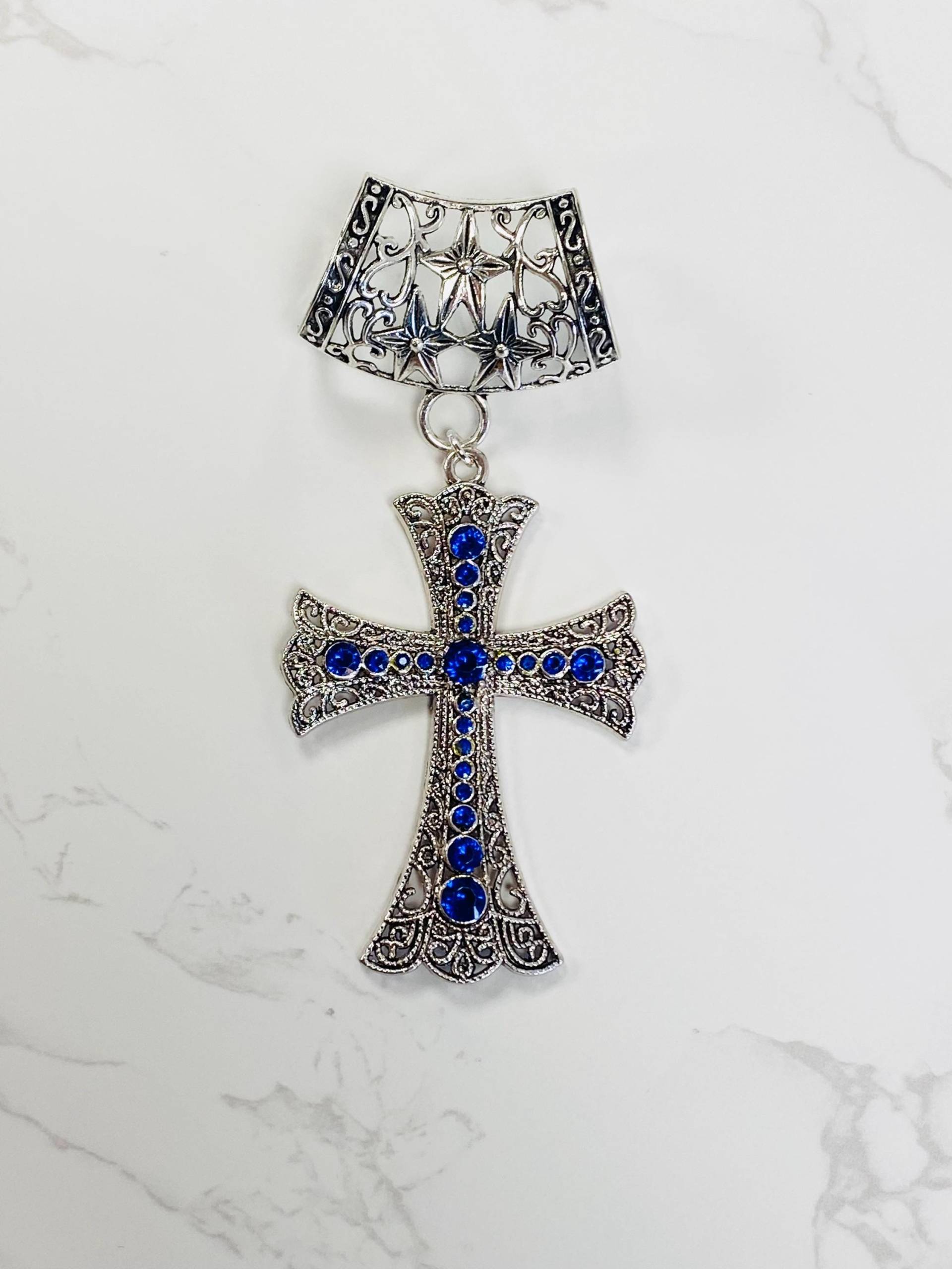 Blaue Rhinestone Kreuz Anhänger Öse Silber Schal Anhänger, Schmuck von DianaSianCrafts