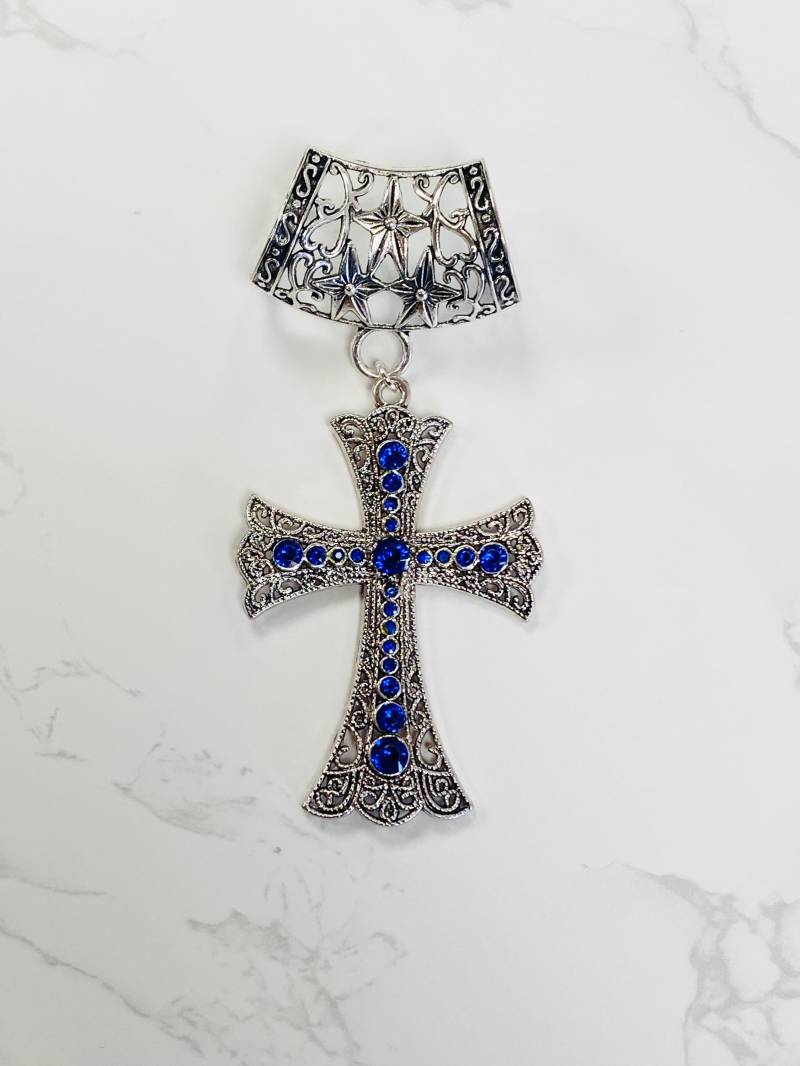 Blaue Rhinestone Kreuz Anhänger Öse Silber Schal Anhänger, Schmuck von DianaSianCrafts