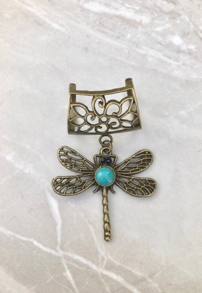 Großer Libelle Schal Ring in Bronze Mit Türkis Stein - Anhängeröse/Anhängerschlaufe Perfekt Für Seiden Oder Chiffontücher von DianaSianCrafts