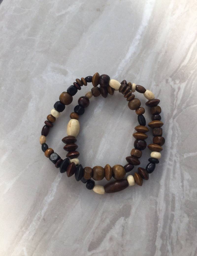 Holzperlen Stretch Armreifen, Armbänder - Armband, Stapelbares Zweier Set von DianaSianCrafts