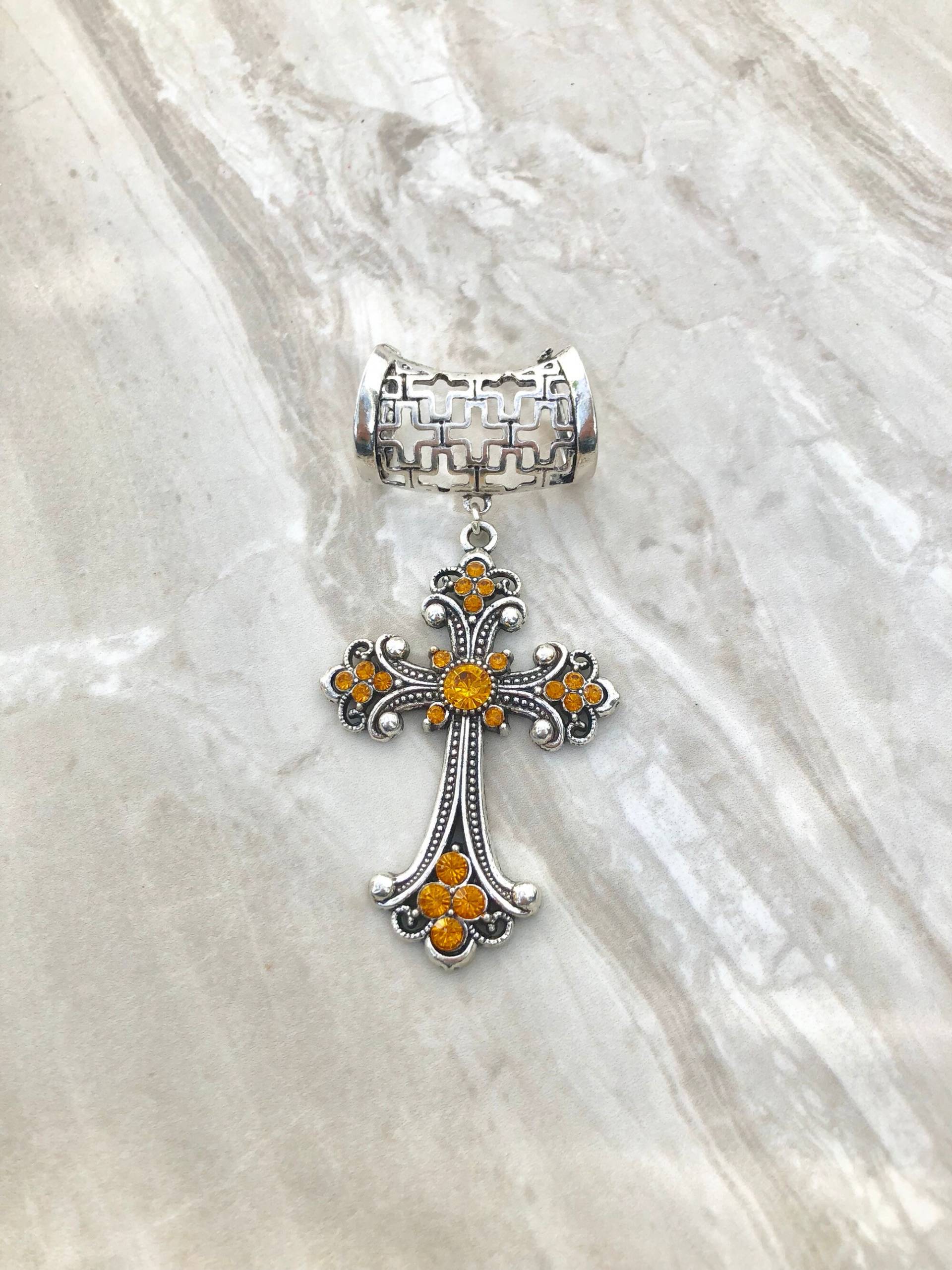 Orange Kreuz Anhänger Silber Schal Anhänger von DianaSianCrafts