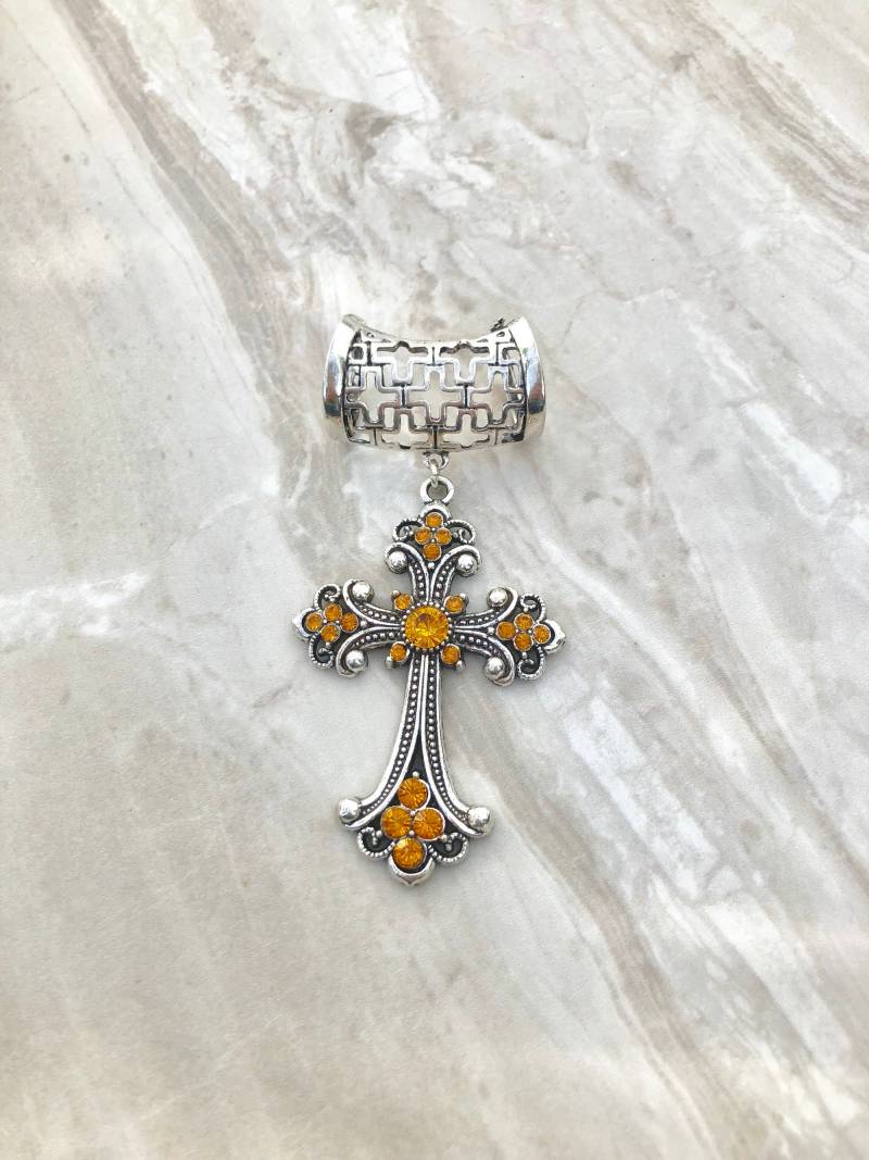 Orange Kreuz Anhänger Silber Schal Anhänger von DianaSianCrafts