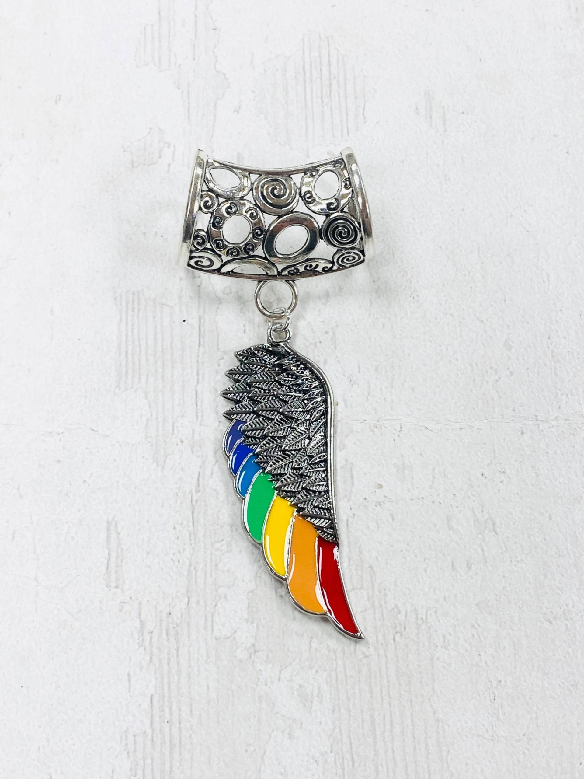 Regenbogen Engel Flügel Schal Anhänger Silber, Anhänger von DianaSianCrafts