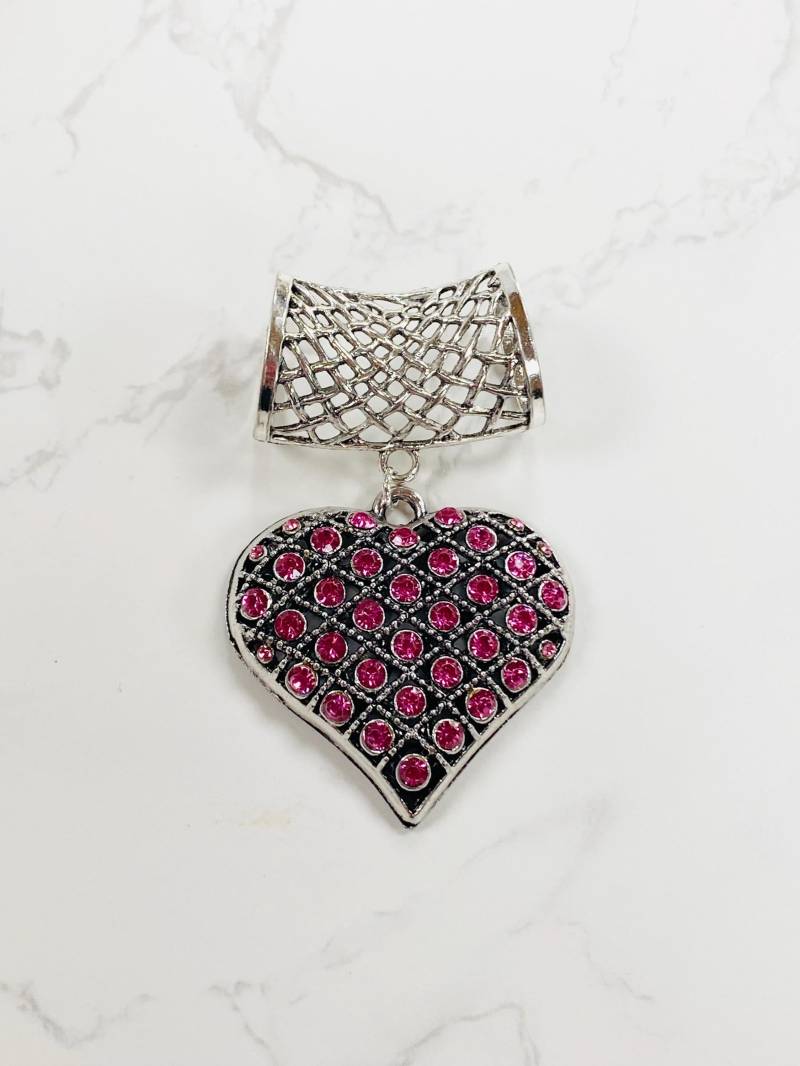 Rosa Strass Herz Schal Anhänger, Silber Anhänger Für Seide Und Chiffon Schals von DianaSianCrafts